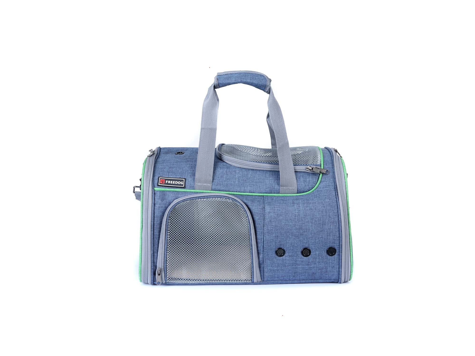 Freedog Aspen transportna torba za pse i mačke – Denim/Plava sa zelenim detaljima (45 x 28 x 28 cm)