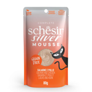 Schesir Silver Mousse losos i piletina 80g – Vlažna hrana bez žitarica za starije mačke (Senior 11+)