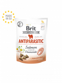 Brit Care Functional Snack Antiparasitic – Poluvlažne funkcionalne poslastice za pse sa lososom i kamilicom (150g)