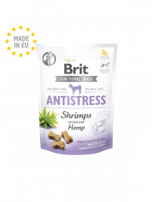 Brit Care Functional Snack Antistress – Poluvlažne funkcionalne poslastice za pse sa škampima i konopljom (150g)
