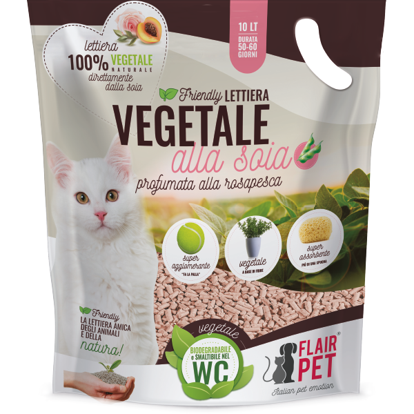 Flair Pet Friendly Lettiera Vegetale alla Soia – Biljni Pijesak od Soje sa Mirisom Ruže i Breskve (10L)