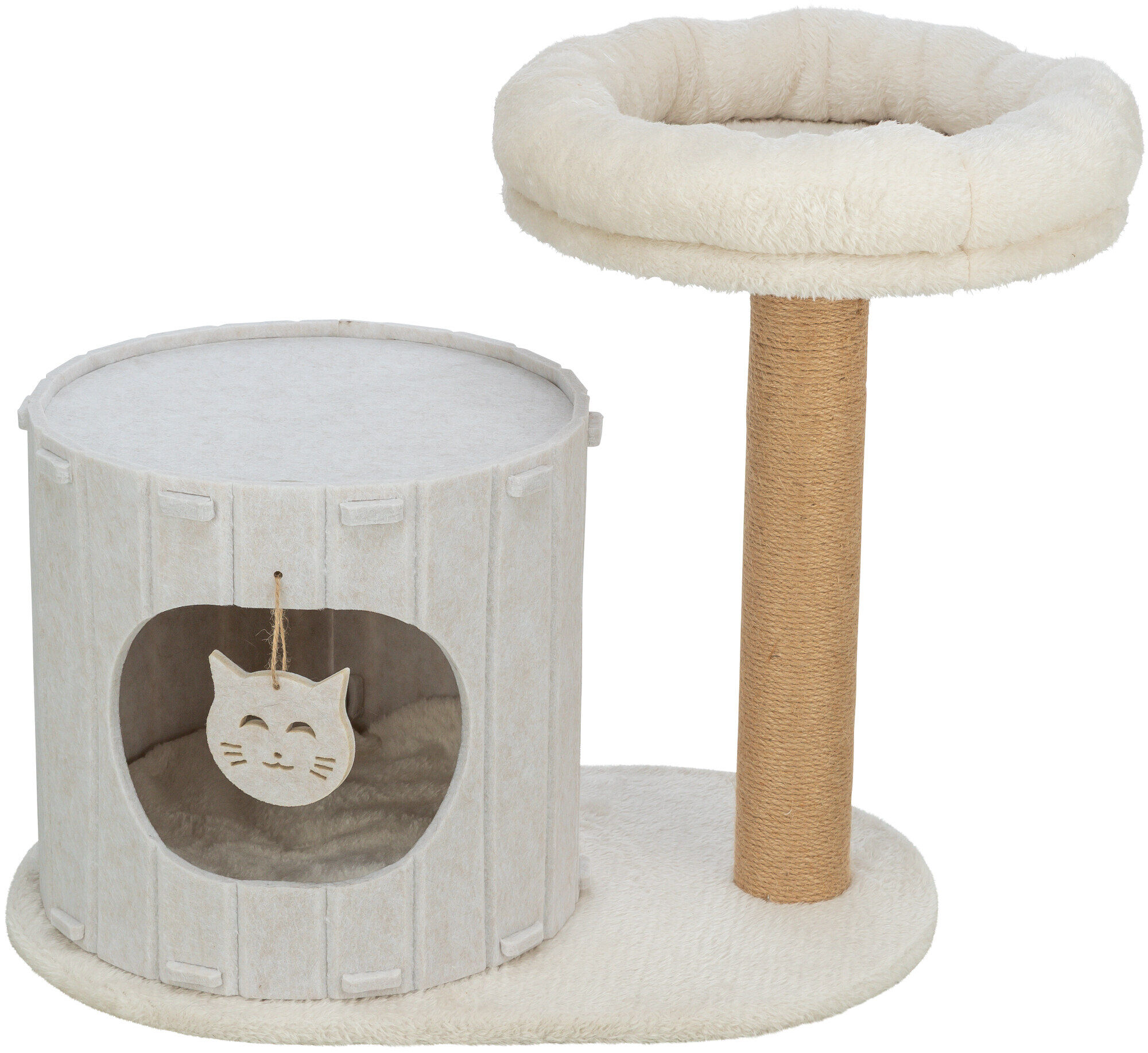 Scratching post Filia with felt cave, cream-coloured