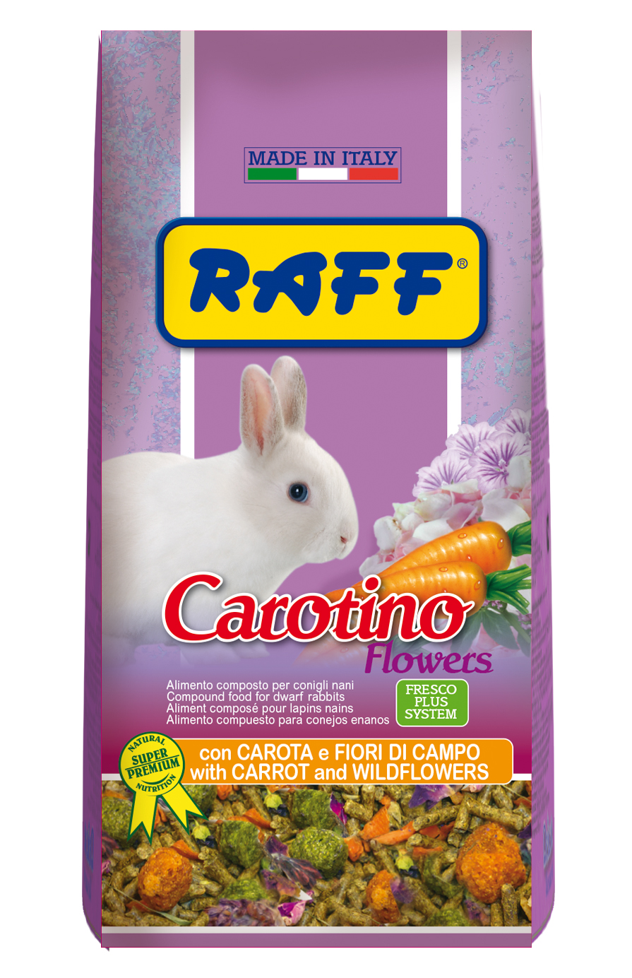 Raff Carotino Flowers – Kompletna vitaminizovana hrana sa šargarepom i livadskim cvijećem za patuljaste kuniće 800g