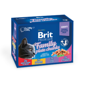 BRIT Premium Cat Family Plate Chunks in Gravy – Premium miks vlažne hrane u sosu za odrasle mačke (12 x 100g)