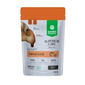 Nature's Protection Superior Care Red Coat Adult Salmon & Krill 85g – Mokra hrana za mačke (Fileti u sosu)